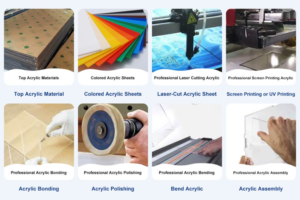 Glossy and matte acrylic display finishes side by side